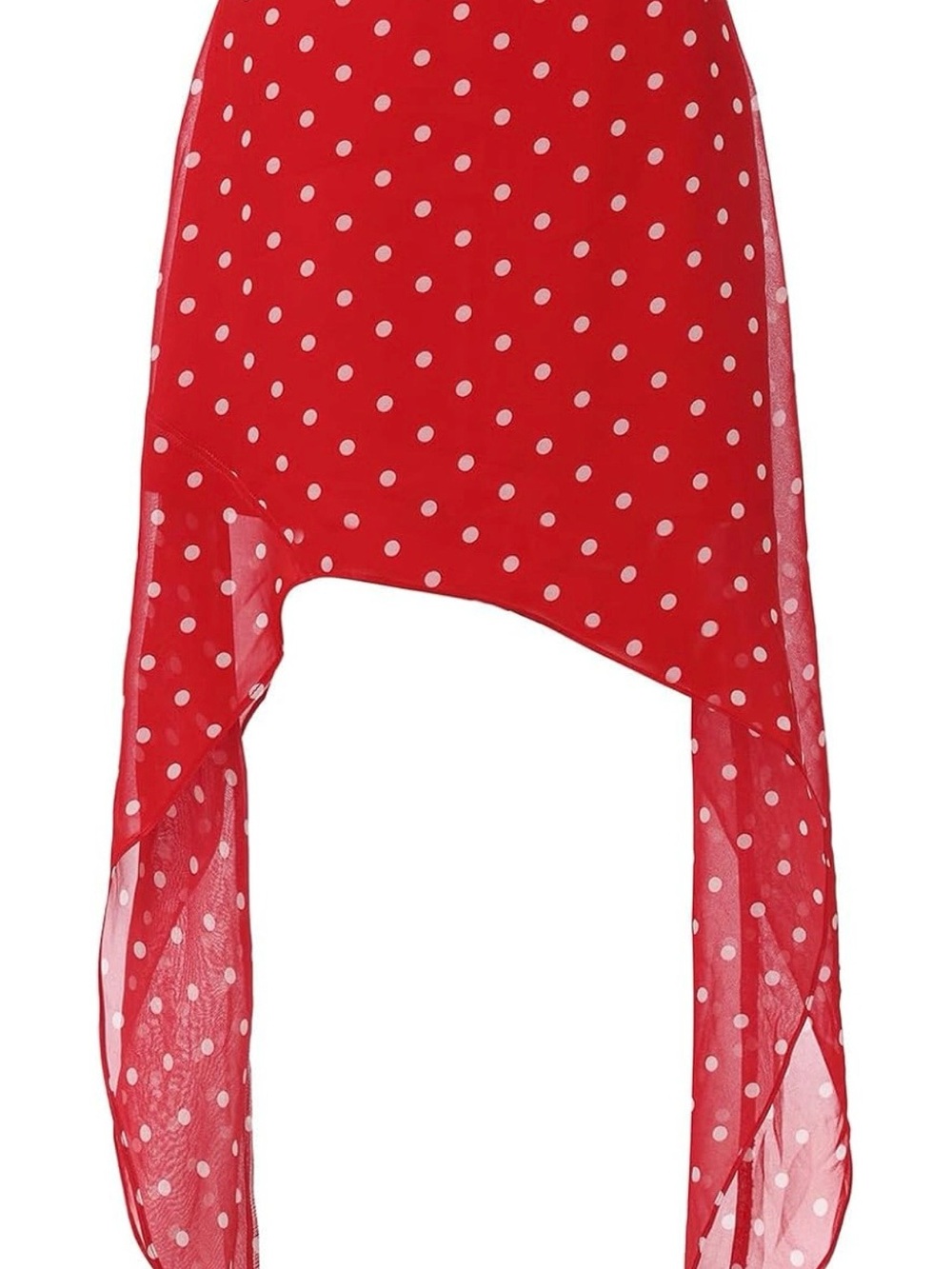 Red Polka-Dot Asymmetrical Chiffon Midi Skirt